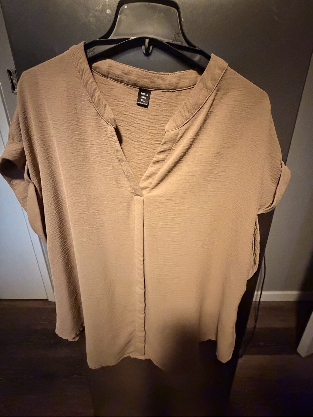 SHEIN Taupe Split V-Neck Short Sleeve Blouse